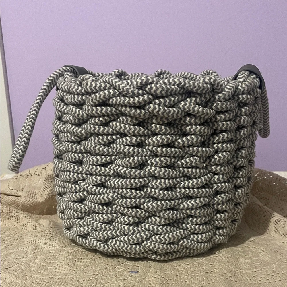 Gray Woven rope basket with handles
